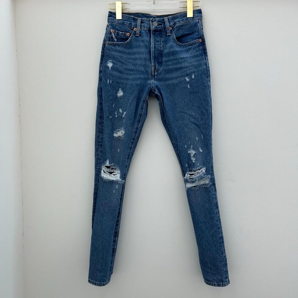 Levi's 501s Skinny Jeans Destructed Medium Indigo W25 L30